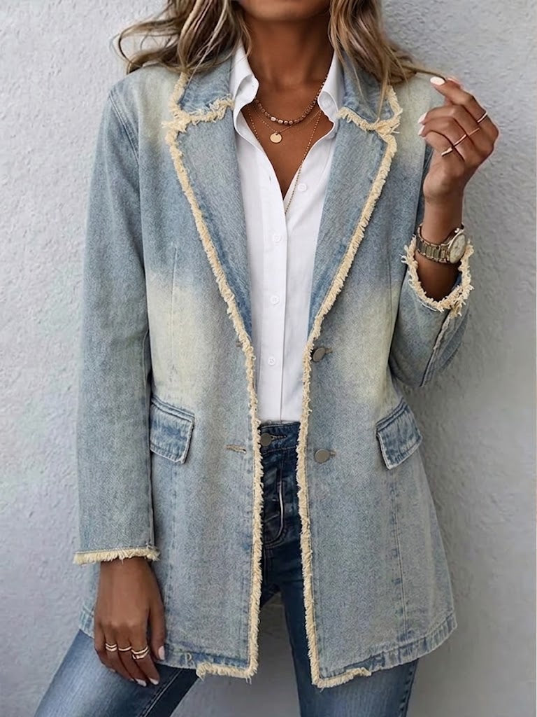 Dionne™ | Retro-Inspired Oversized Blazer with Frayed Edges