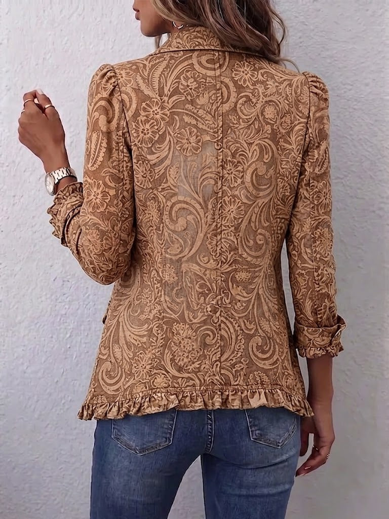 Vyclara™ | Retro Boho Floral Ruffled Jacket
