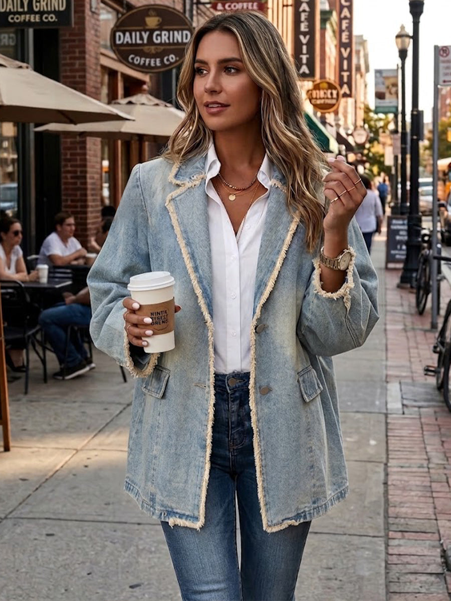 Dionne™ | Retro-Inspired Oversized Blazer with Frayed Edges
